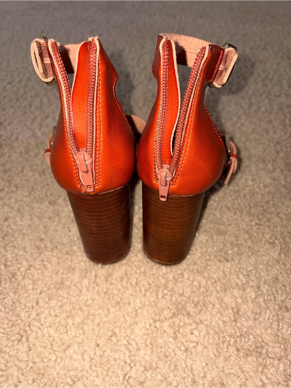 Ready for Summer-Madden Girl Brown Leather Block Heel Sandals with Ankle Buckles - Picture 3 of 7